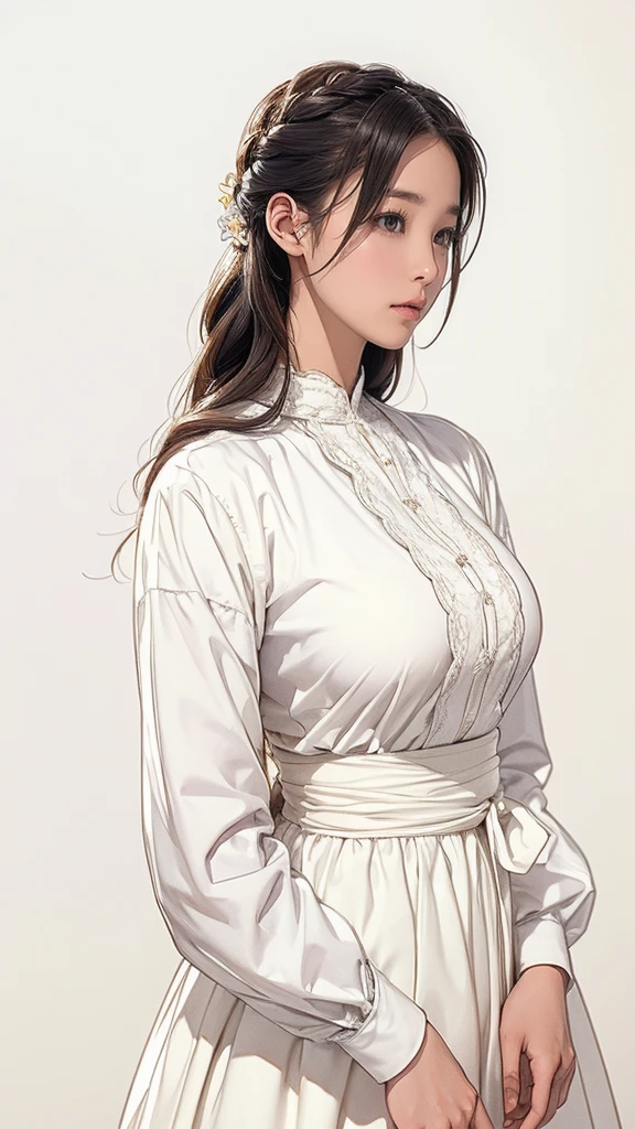 (((:1.3、Simple configuration)))、(((The background is a white wall:1.2)))、Large Breasts、corset、Perfect Anatomy、絵のようにbeautiful、sketch、Very delicate、Cloud-like wall、French Braid、carefully drawn hair、Floral、Delicate depiction、Abstract、Bright colors overall、Gentle color、Taisho Romance、(masterpiece、Highest quality、Highest quality、Official Art、beautiful, beautiful:1.2)、To NFSW:1.5
