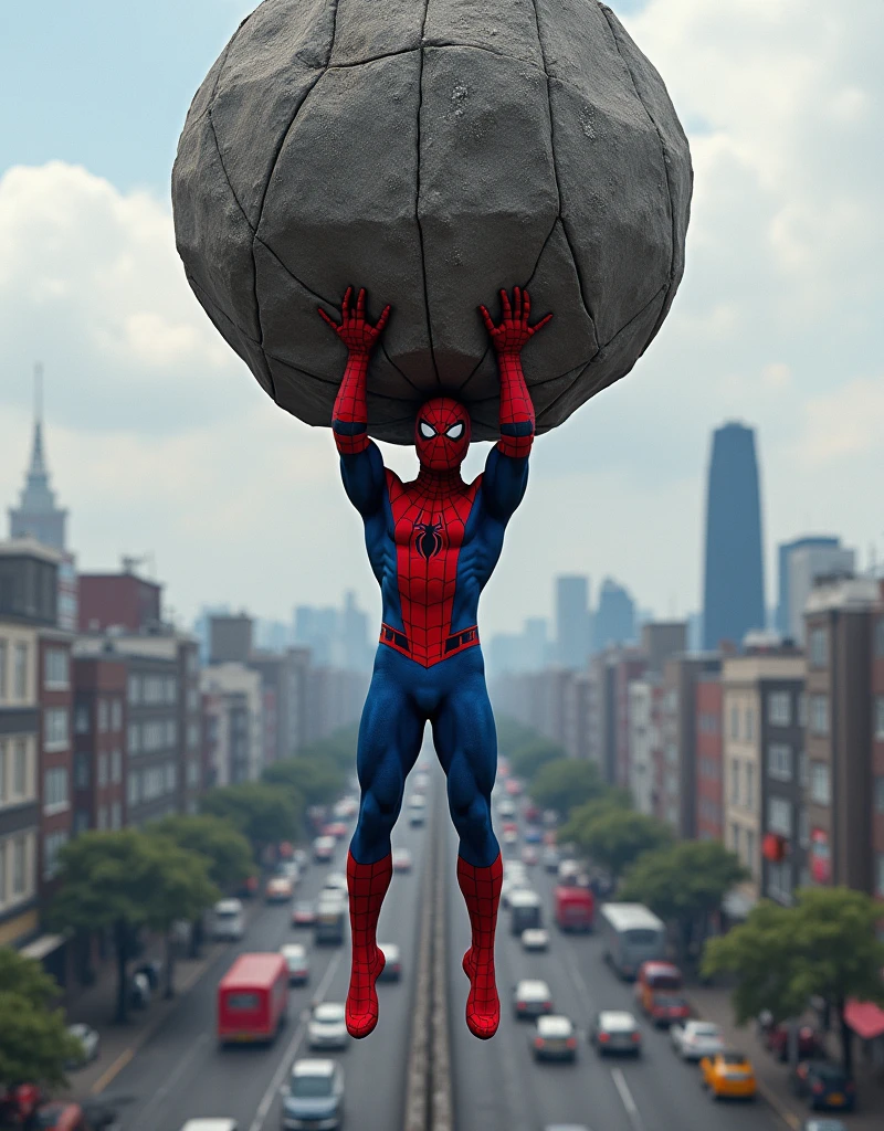 make spiderman carrying 1 huge gym weight of 1000000000000000000000000000000000000000 kilos