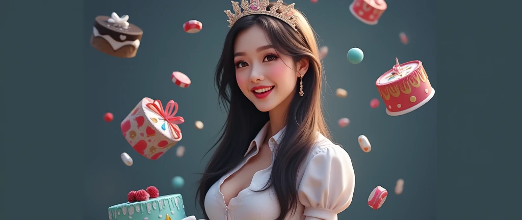 This is a birthday party scene. Delicious-looking cakes are flying around. Gift boxes of various colors fly around. There were a lot of pretty Asian female casino dealers celebrating my birthday.
