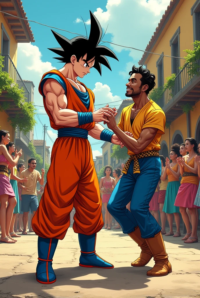 Goku with a deaf man, playing samba.