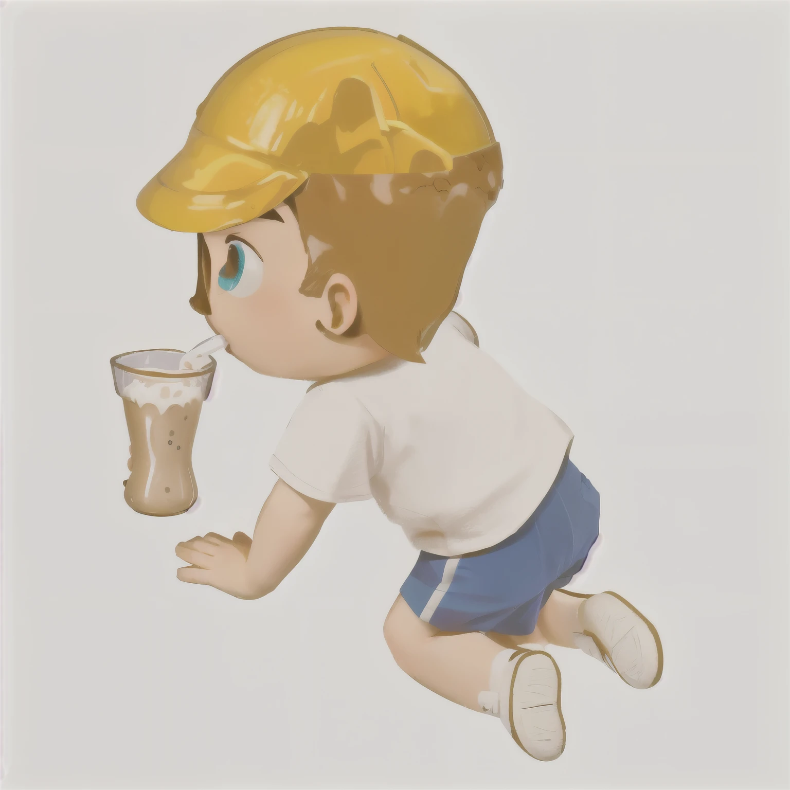 children's book illustration of a 4 yo boy drinking a milk shake
