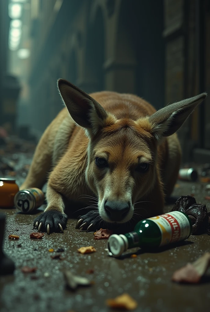 Alcoholic Kangaroo in Full Alcoholic Coma