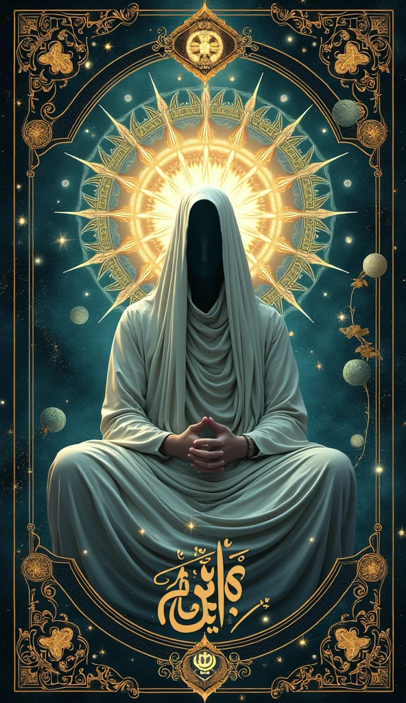 a person in a hooded robe sitting in a triangle with balls around it and a triangle with a person in it, Elsa Bleda, dark art, poster art, aestheticism, portrait of a futuristic shaman voodoo master cyborg, in the style of ghost in the shell, kintsugi, modern fine art, fractal, intricate, elegant, highly detailed, digital photography, subsurface scattering, by jheronimus bosch and greg rutkowski, real life,