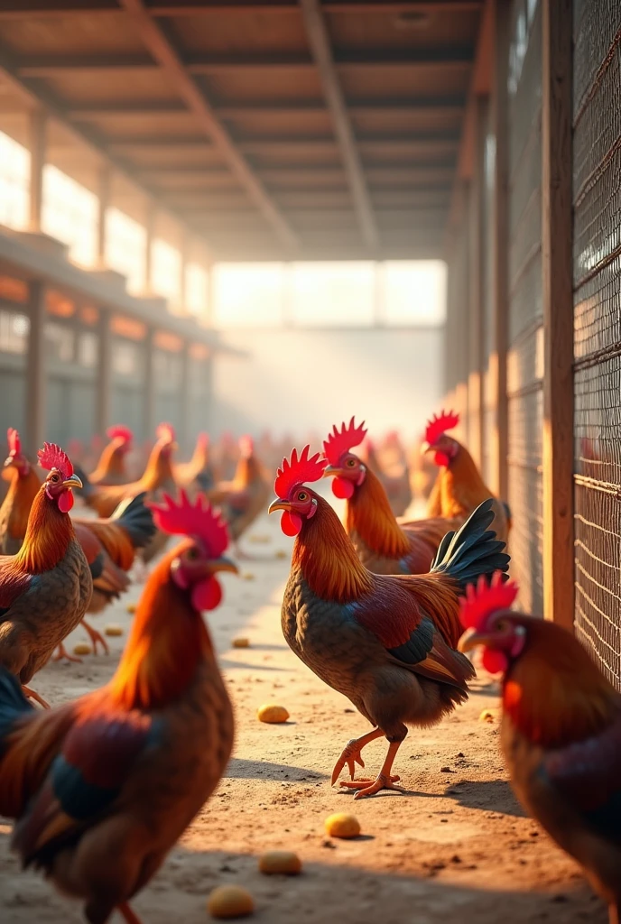 I want an image of a poultry production, an aviary, inside


