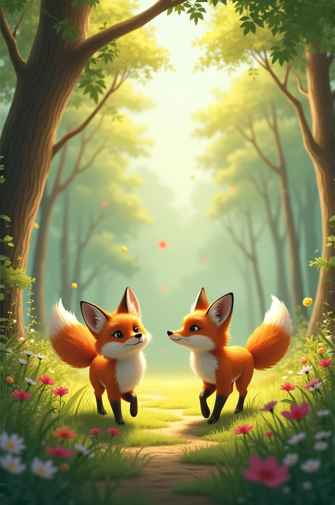 FOXES IN A GOOD WEATHER IN THE FOREST
