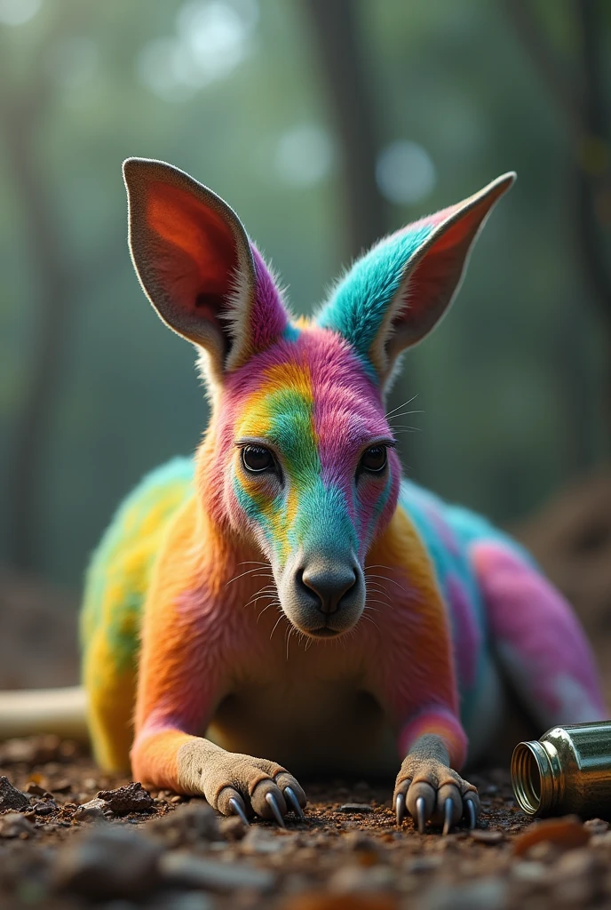 Multicolored alcoholic kangaroo in full alcoholic coma