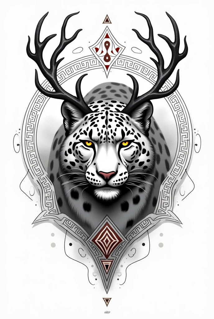 You could create a forearm tattoo sketch of a snow leopard with deer antlers, also with Nordic symbols.
