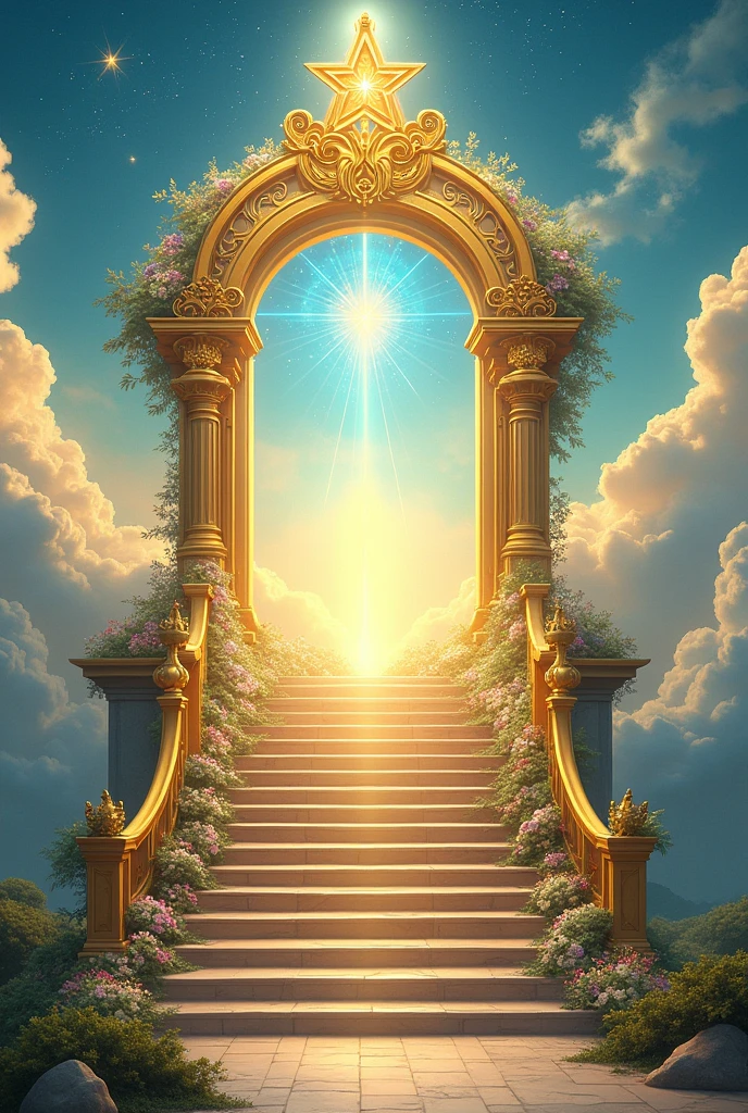 THE GOLD DIVINE GATE, 10 FLOWER STEPS TO DIVINE WORLD,MATCH FOR COVERPAGE,, A WAY THAT DARKNESS TO BRIGHTNESS, ONLY BLUE,WHITE,YELLOW,GREEN,GOLD COLOUR