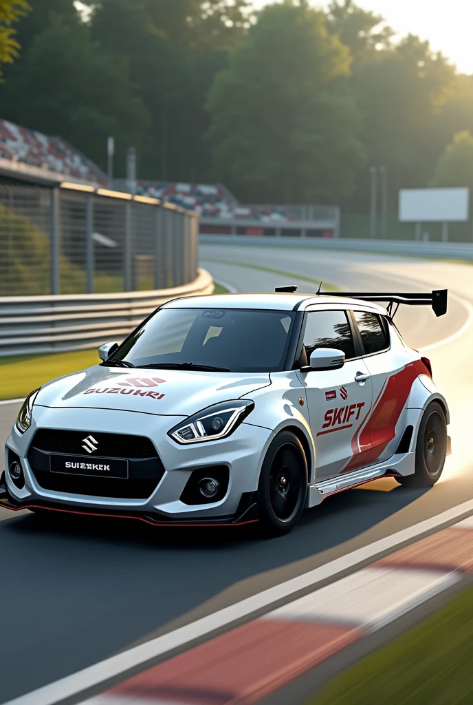 Suzuki Swift, white colour, Running on race track