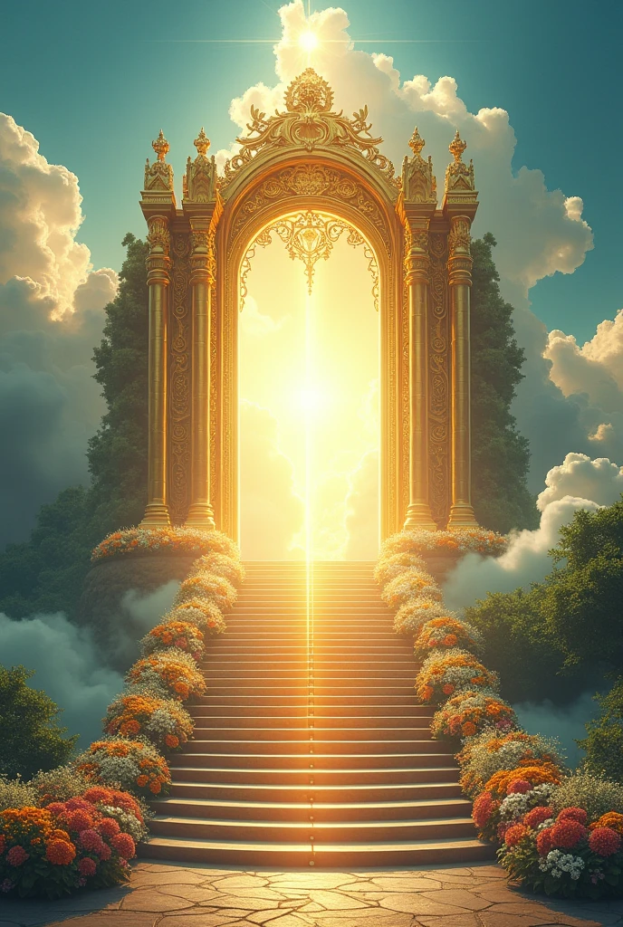 THE GOLD DIVINE GATE, 10 FLOWER STEPS TO DIVINE WORLD,MATCH FOR COVERPAGE,, A WAY THAT DARKNESS TO BRIGHTNESS, ONLY BLUE,WHITE,YELLOW,GREEN,GOLD COLOUR