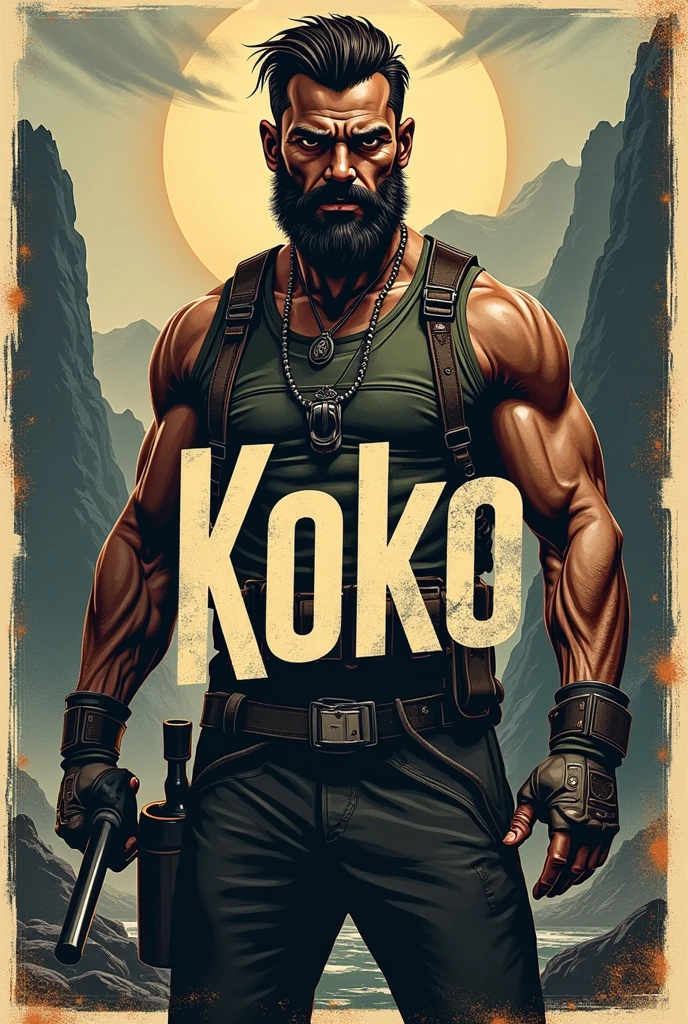 Beer label manly, reached, the name Koko as a centerpiece