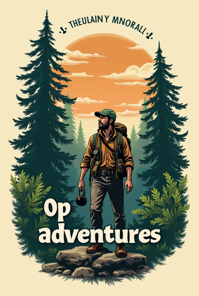 An emblem that says "OP ADVENTURES" for traveler with a compass and forests