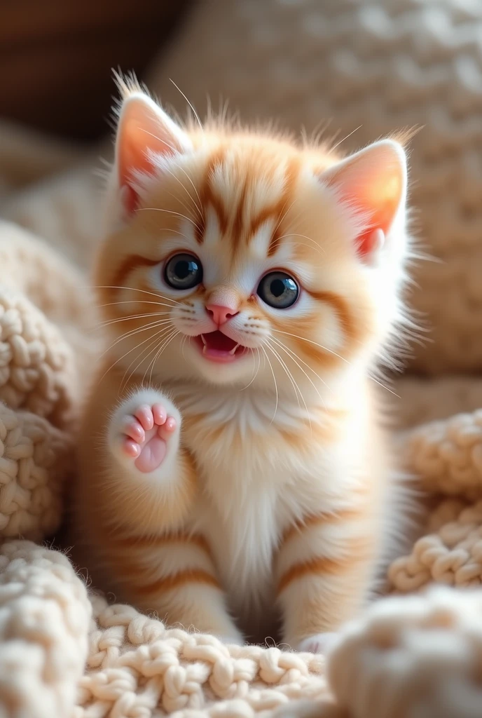 Hello!
I would like to request a little magic: Por favor, create a kitten that is the perfect combination of cute and sweet. Imagine a kitten with a chubby belly, Bright and expressive eyes, and fur so soft and fluffy that it's impossible to resist a cuddle. May he be the kind of kitty that makes anyone melt with love and smile instantly. Add a special touch of adorable personality to make it the cutest, most perfect puppy ever..
Thank you very much!