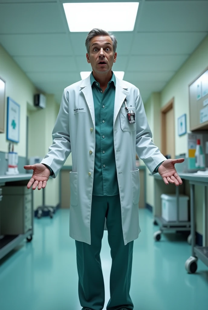 A doctor who is in a hospital who is surprised 