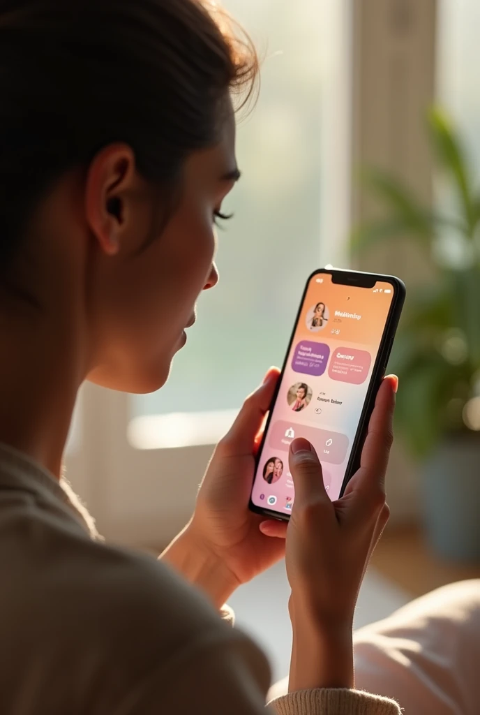 Help me generate images showing a person with a cell phone displaying a mental health medical therapy app