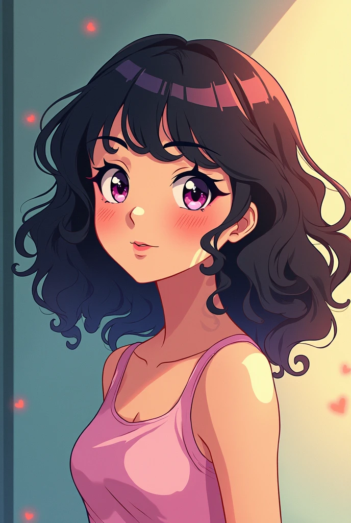 Make me a dark brunette dyed burgundy and chubby, that it is cartoon style without such marked features