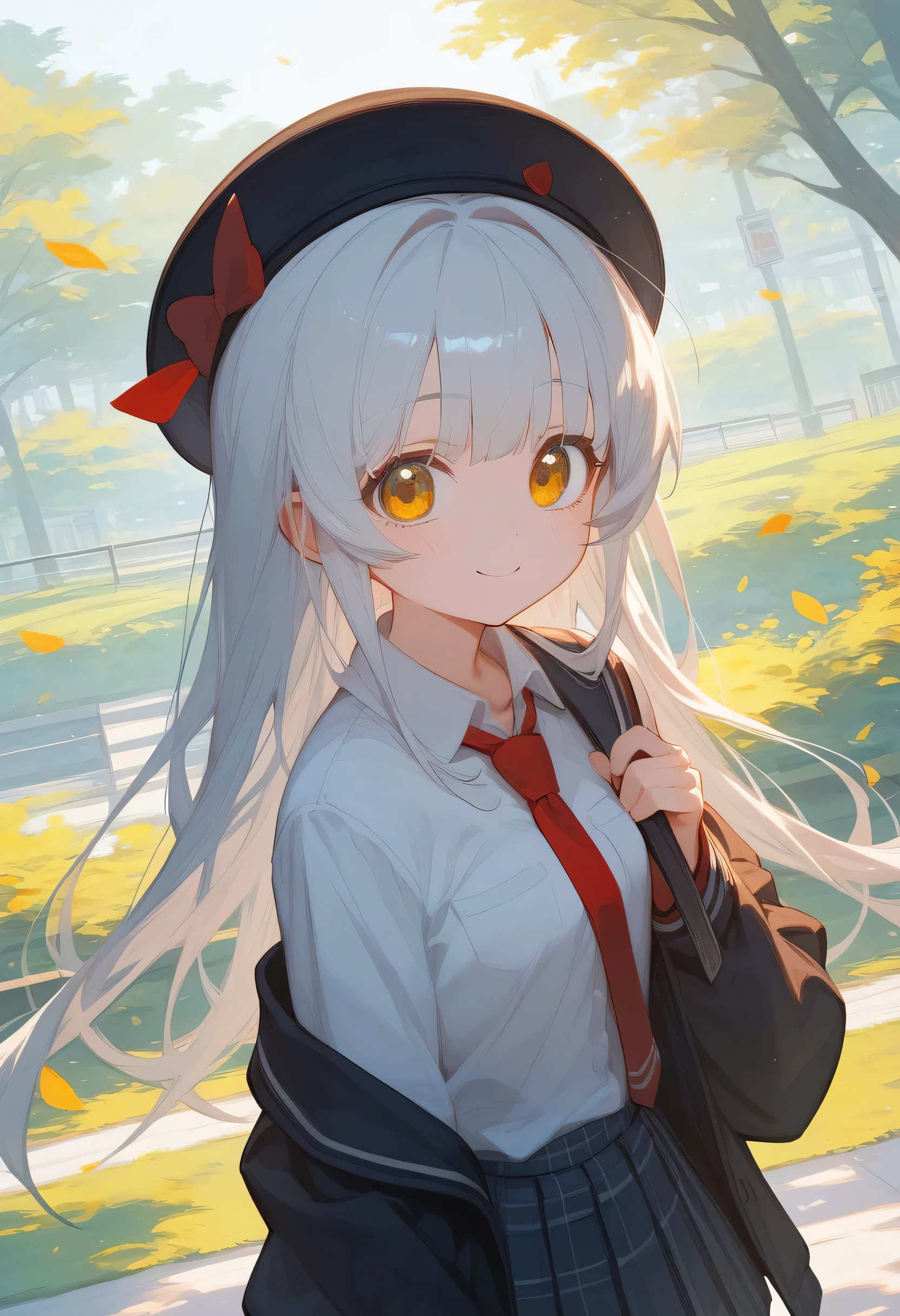 Anime Girl in a school uniform with a hat and a tie, Anime cute art style, 2D anime style, zerochan art, Fleet Collection Style, (Anime Girl), gapmoe yandere, Beautiful anime high school girl, Anime style 4k, cute Anime Girl, Best Girl in Anime, High-quality anime art style, zerochan, Perfect white-haired girl
