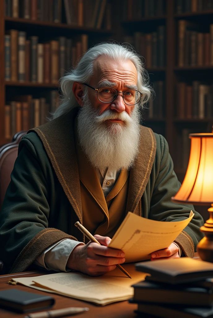 Old scholar wearing glasses