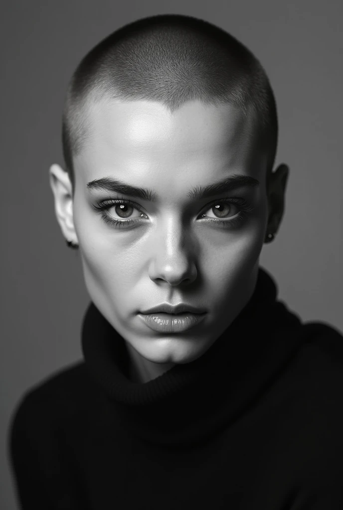 Make Sydney Sweeney with very short hair all over