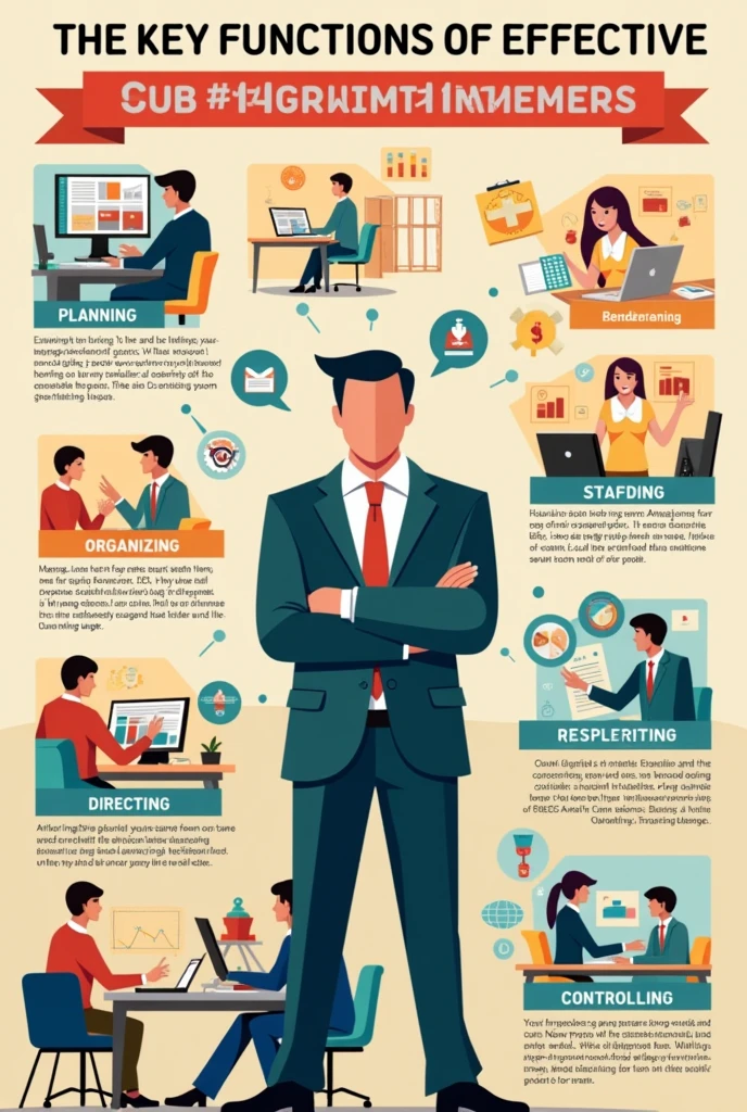 Want poster that describe management of functions - Planning, Organising, Staffing, Directing and Controlling. Through image
Positive
Easy
Create section for each
Easy