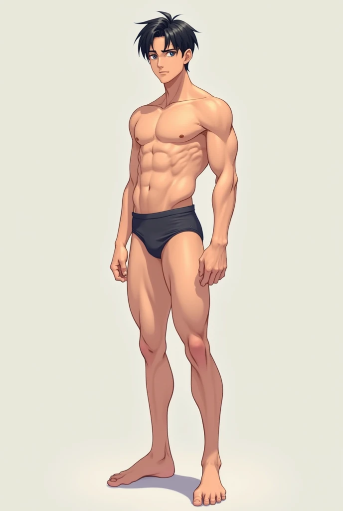 Male in a full body a little bit of muscle skinny korean type guy with no clothes in anime style