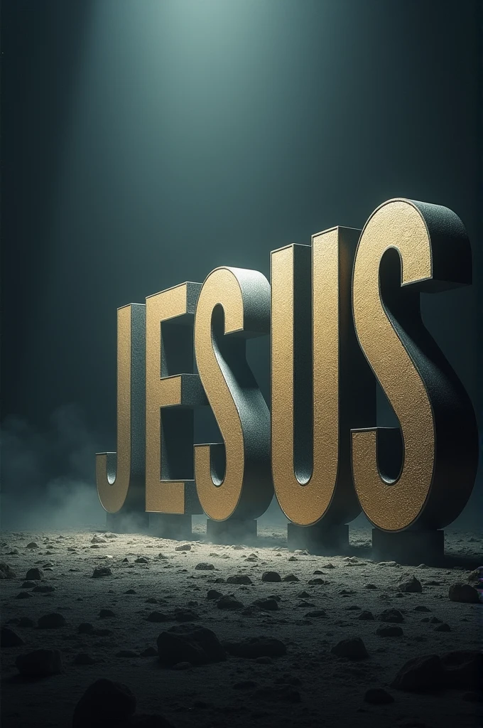 Create a powerful and striking image with the name "jesus" in the spotlight. The image must capture the essence and magnitude of the name, with large, imposing letters. Ideal for conveying a strong and inspiring message.
