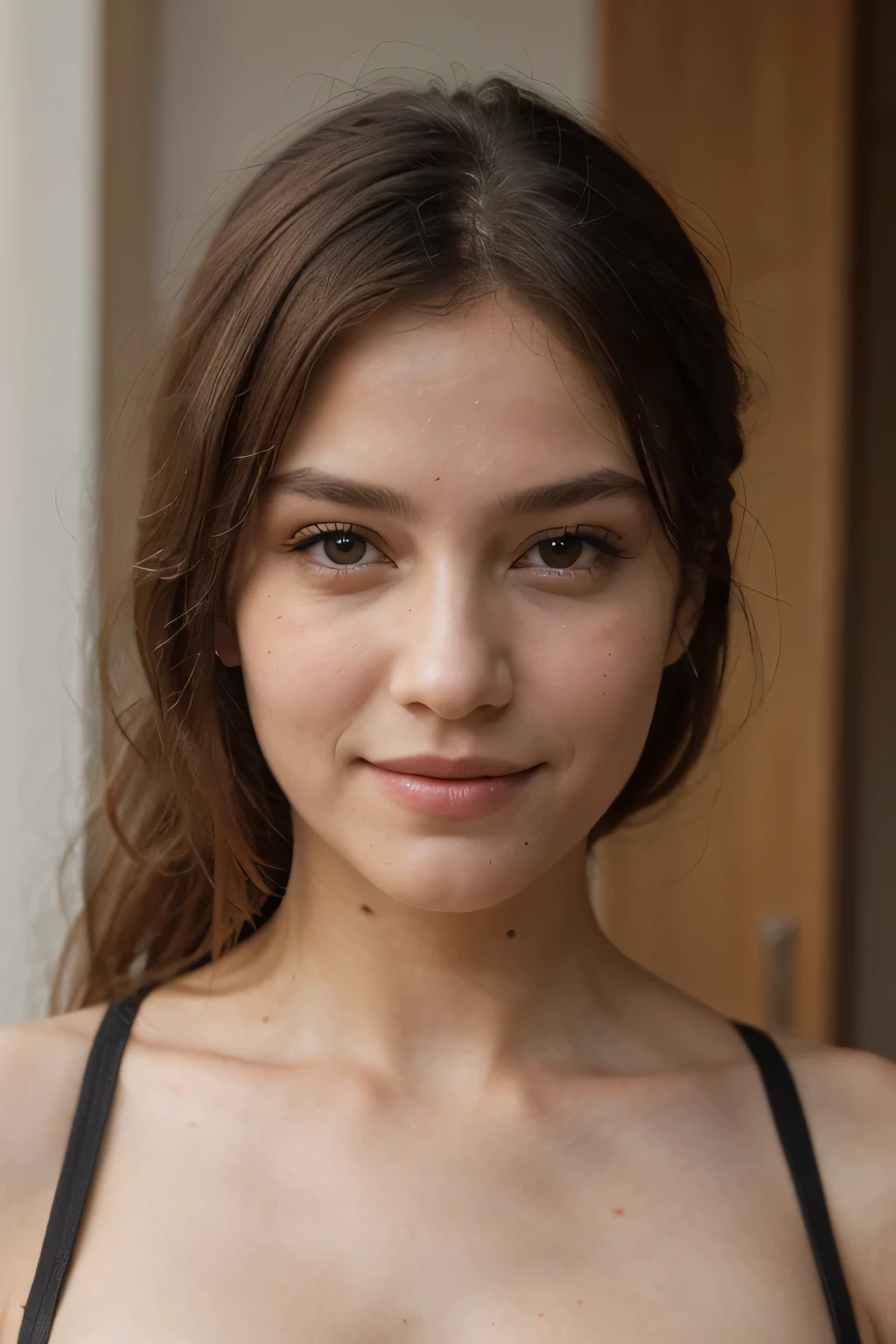Best quality, masterpiece, super high resolution, super beautiful face, pure body, obvious pores, (smile: 0.8), (realism: 1.5), original photo,