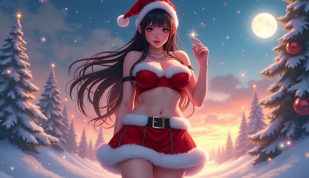 (Best quality, 8K, masterpiece: 1.2, photorealistic: 1.37,manga drawing).manga drawing, A stunning manga image of a full body woman, Mini Skirt, Pencil Skirt, EROTIC AND SEXY COSPLAY OF SANTA CLAUS,(THE TEEN POSE IS PROVOCATIVE, EROTIC, SEXY, SEDUCTIVE), Cute and Sexy Teen Goddess, Female Body Model, Ultra Detailed huge Breasts, Detailed Beautiful Eyes, Porcelain Skin, BRIGHT STARS, TEEN WITH ETHEREAL AURA, Vibrant colors, Fantasy landscape background,MAGICAL skies. EXTREMELY CONTOURED BREASTS. PERFECTLY DETAILED BREASTS. REALISTIC BREASTS. SNOW, SNOWY LANDSCAPE, HAS A BEAUTIFULLY DECORATED CHRISTMAS TREE