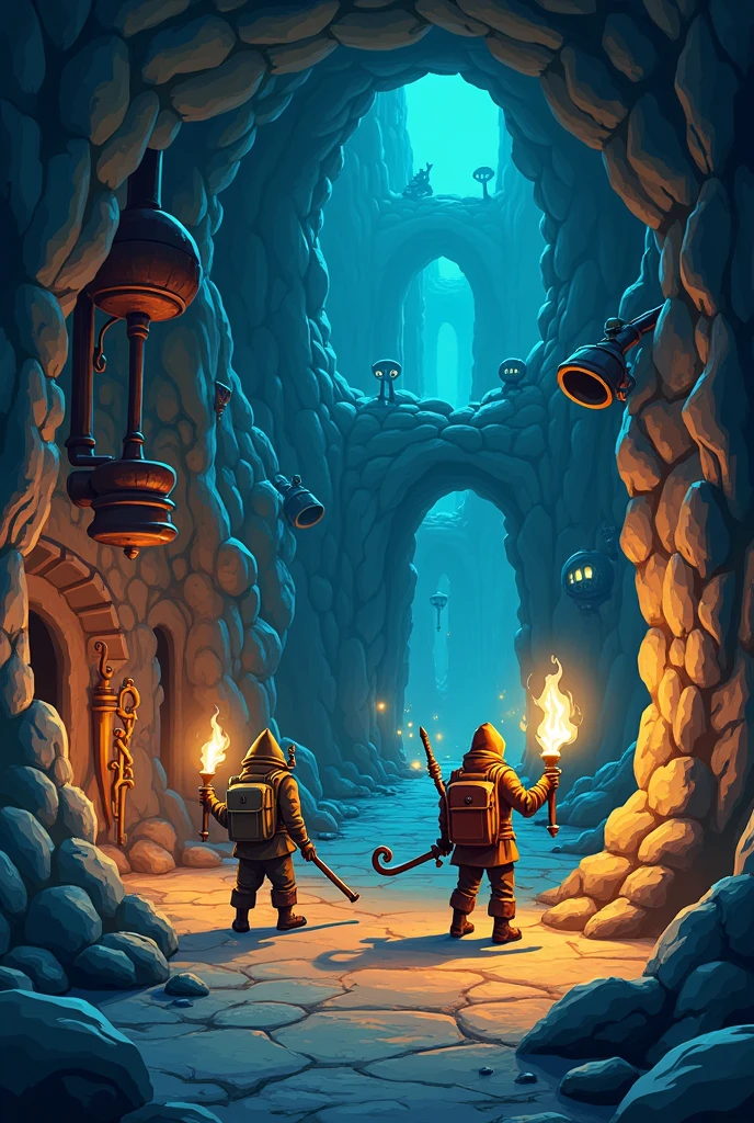 cave dungeon, horizontal, dungeon background toon style