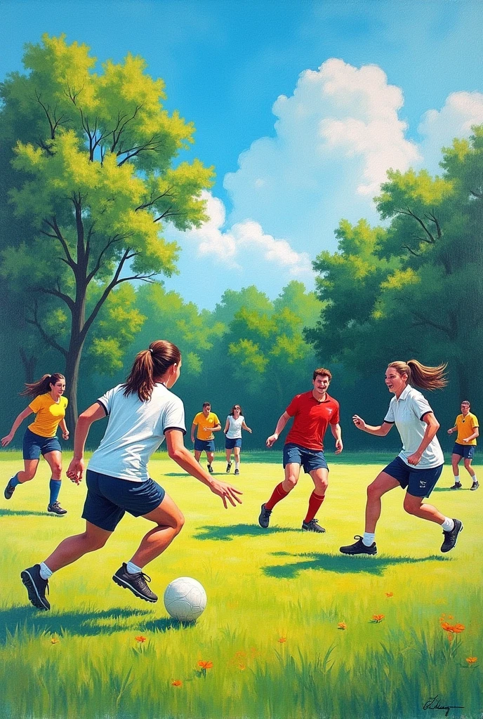 outdoor sports game oil pastel
