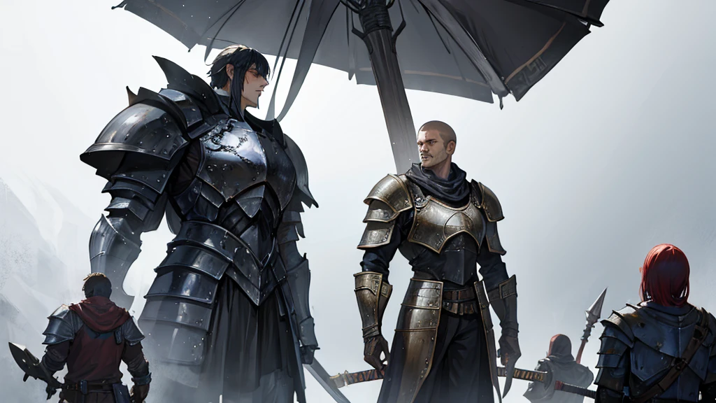 d&d, goliath in heavy armor with a shield in his right hand and a sword in his left