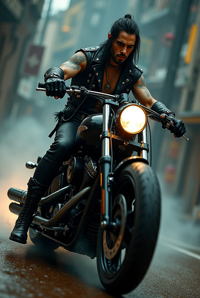Evil on gang motorcycle dressed as a rocker
