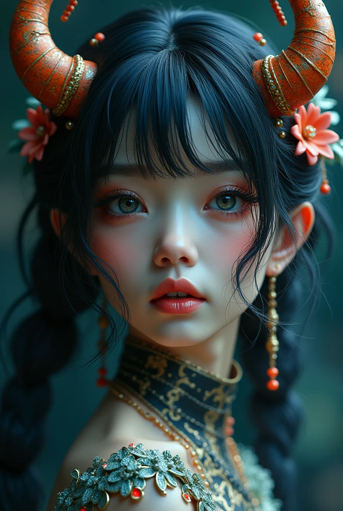 A futanari girl, beautiful detailed eyes, beautiful detailed lips, extremely detailed eyes and face, long eyelashes, highly detailed, intricate, photorealistic, 8k, hyper-realistic, masterpiece, vibrant colors, cinematic lighting, fantasy, dark, surreal, mysterious