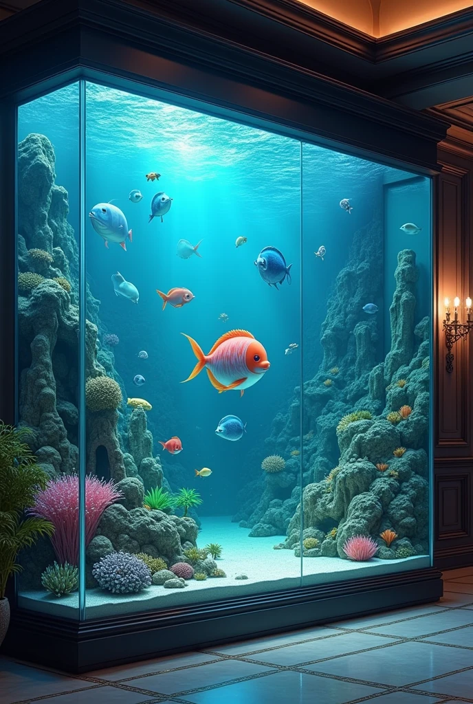 In the room there is a big aquarium on the left and it says tokaan 