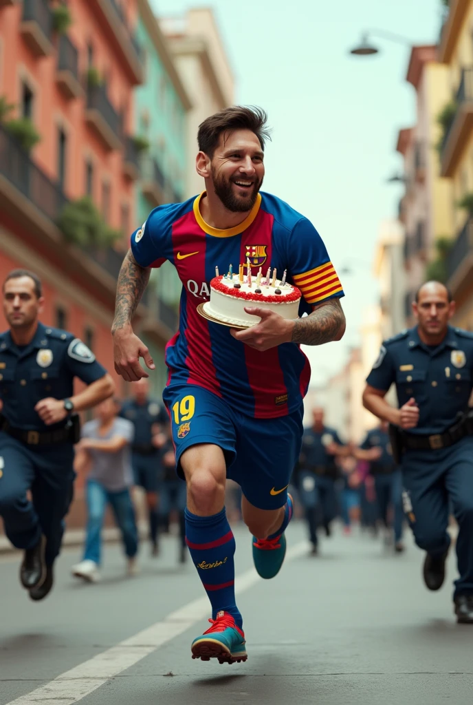 You can generate an image of Messi stealing and running with a birthday cake as the police chase him
