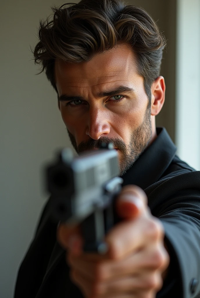 handsome guy with a gun realistic