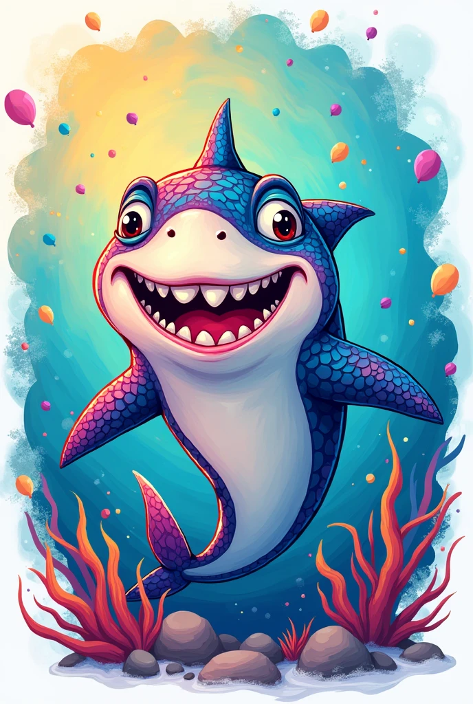 Requin multicolore cartoon