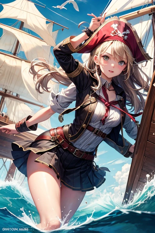 Young pirate girls sail under attack from another ship