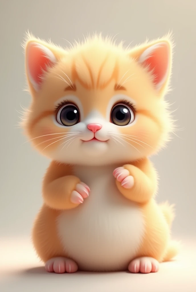 make a very very fat kitten with pink paws and nose, and with eyes open in a way that makes it seem like it was the first time they opened, with a little face that looks like it's trying to understand the whole world at once