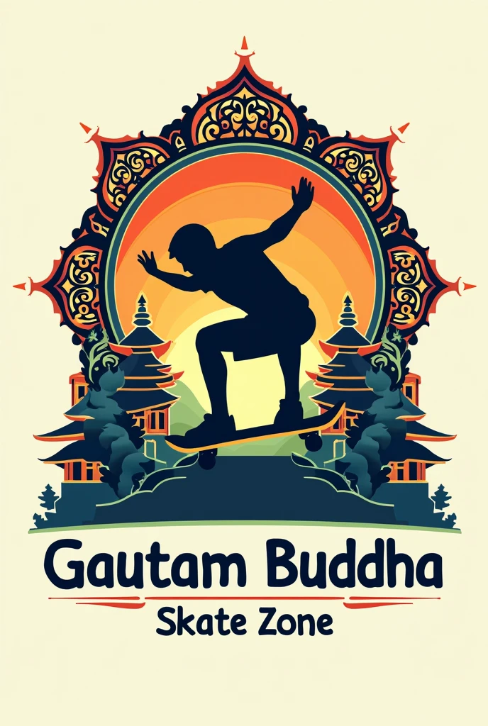 Create a logo of skatepark named Gautam Buddha Skate Zone in bepali theme