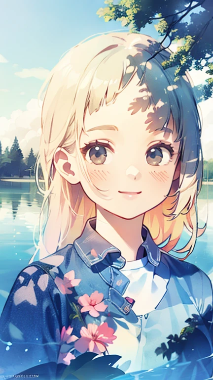 Amazingly realistic smile images, Her clothes blend into the dreamy lakeside background, Enhanced further with mesmerizing multiple exposure effects.