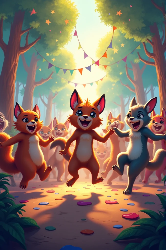 Let’s dance, dance, dance at the Animal Dance Party,
Jump, spin, wiggle, it’s so wild and hearty!
Move like the animals, one, two, three,
Come on everybody, dance along with me!