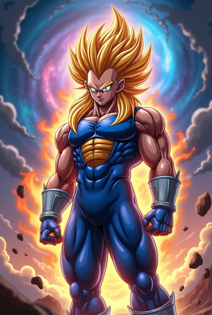 Fait un Saiyan ressemblant au hero beats de dragon ball heroes en.version adulte avec une tenue bleu