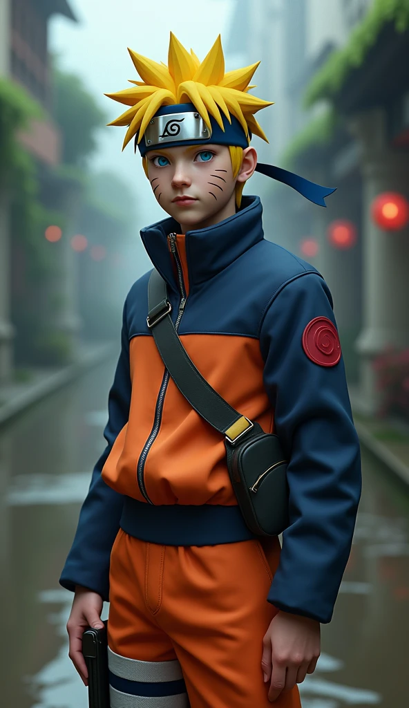 Realistic cosplay of Naruto, aesthetic background, real image, 32 bits, photorealistic, 12k, live action.
