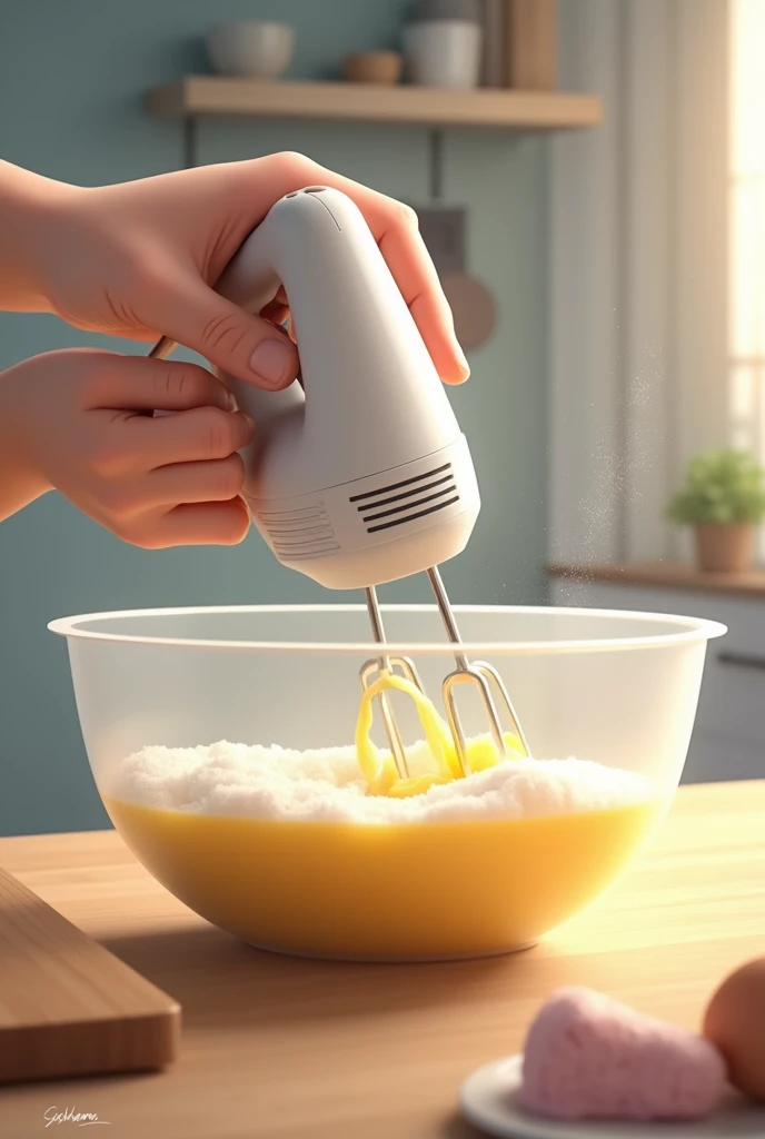 Mix mix the sugar egg and oil with mixer