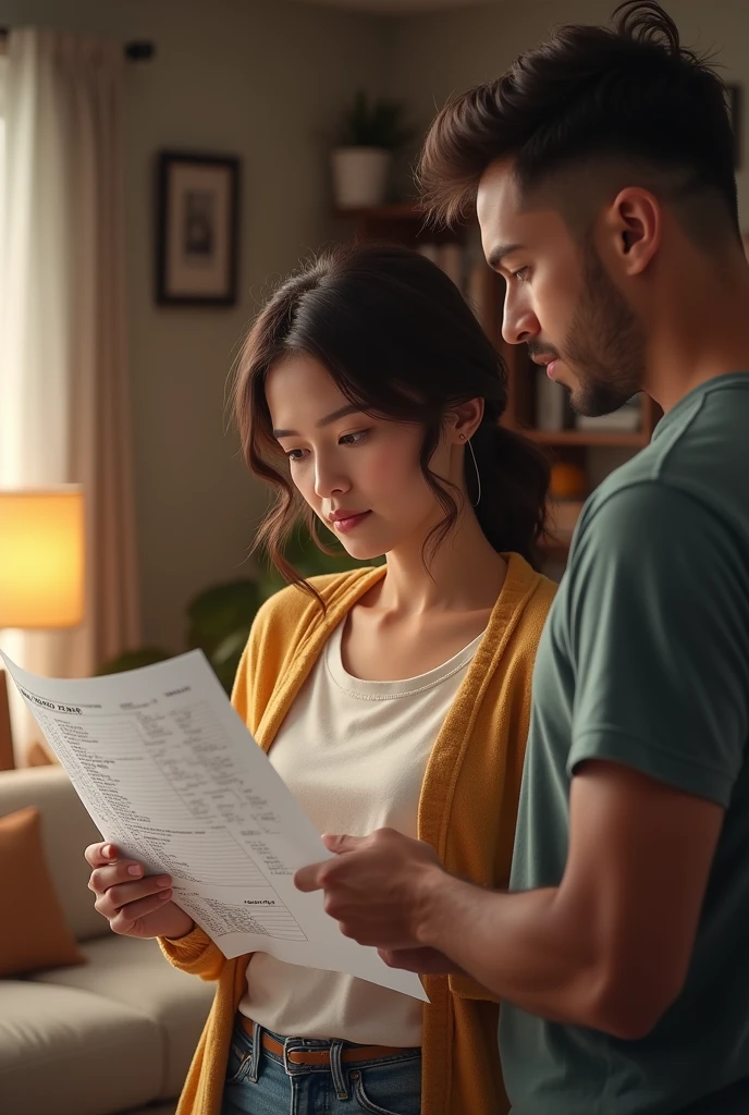 Wife holding a long list and reading in front of husband generate