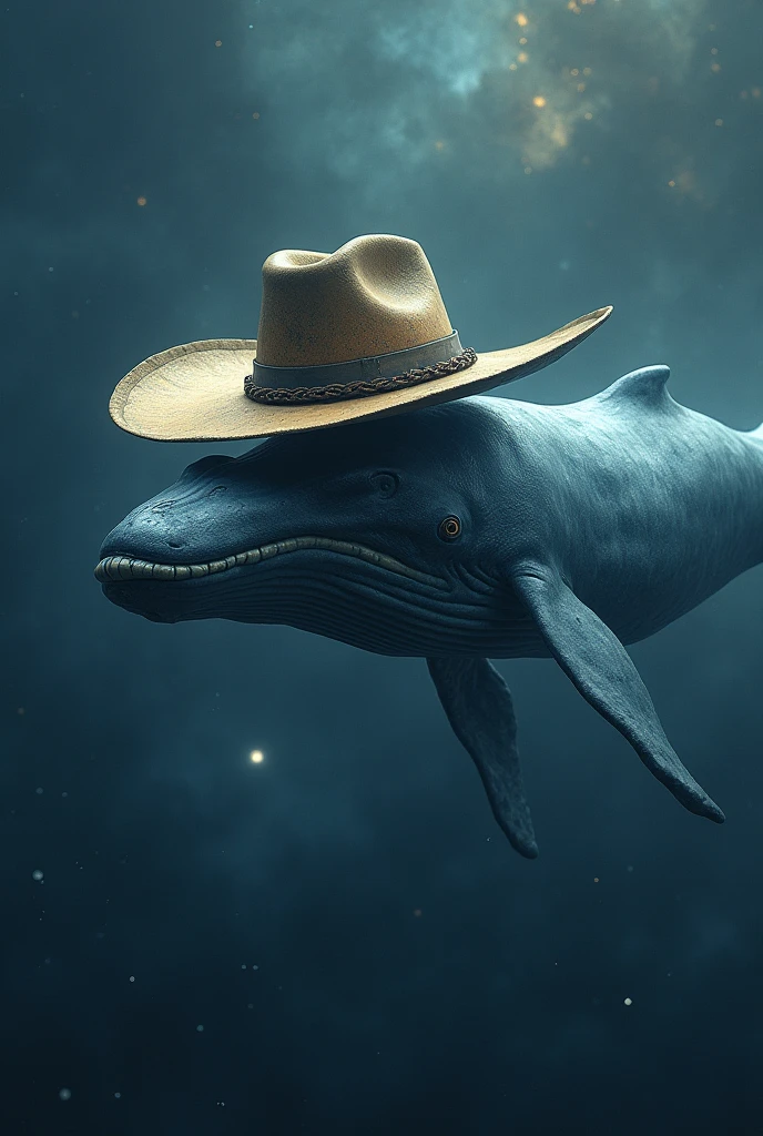 Baleine de l'espace portant un chapeau de cowboy