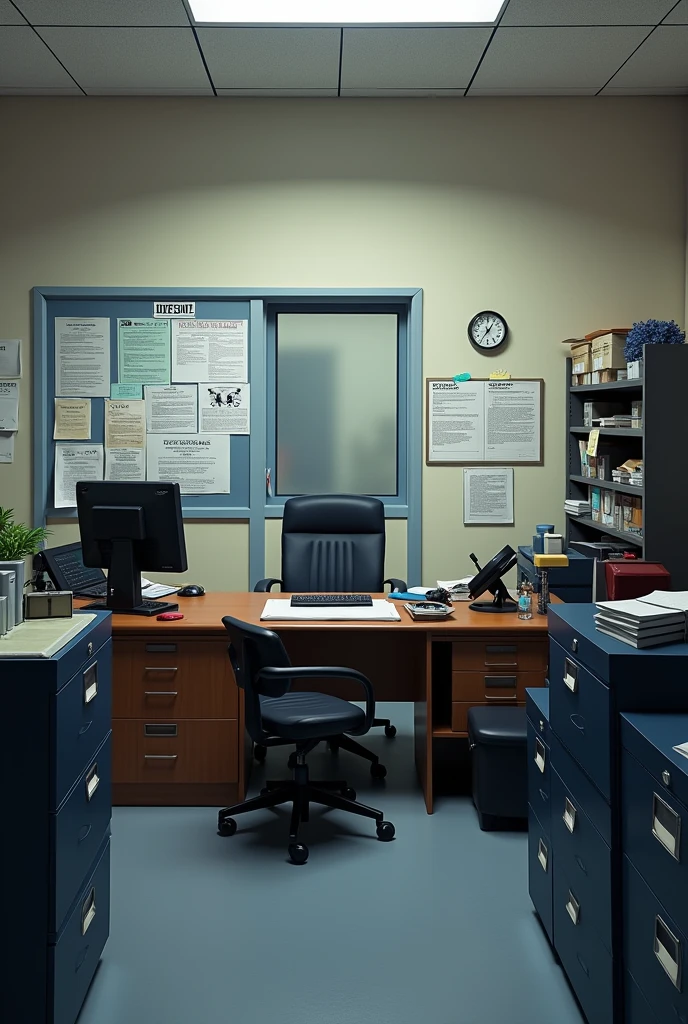 A typical scene of a police officer's office with just the furniture