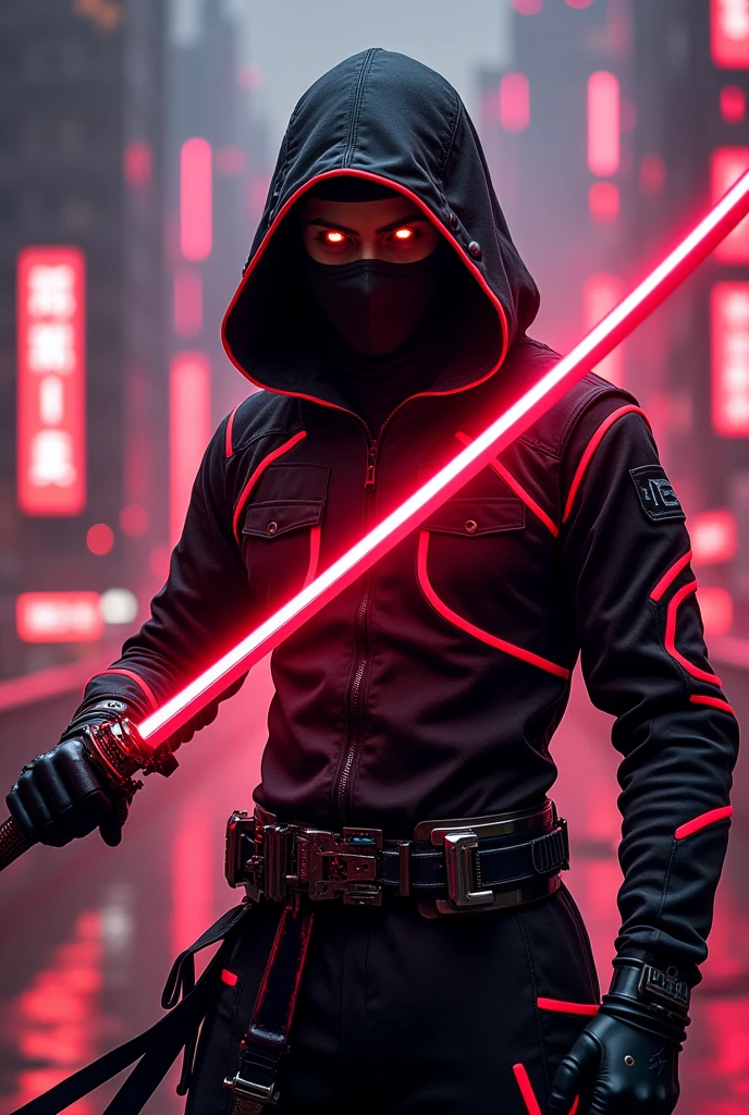 Neon ninja with sharpen laser katana red and black theme