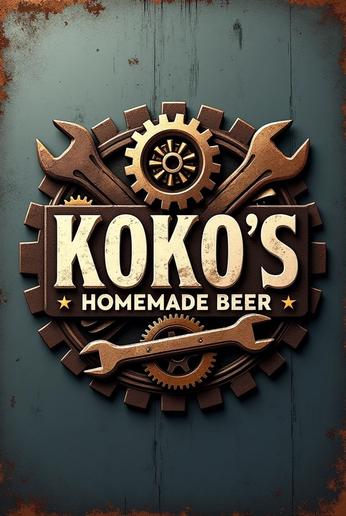 Label for my company, should be manly, and rugged, tuff. use gears and tools, and my company name, “Koko׳s homemade beer” as a centrepiece